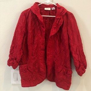 Bright red Chico’s textured jacket.